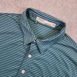 Criquet‎ Polo Shirt Performance Short Sleeve Men's L Green Blue Striped